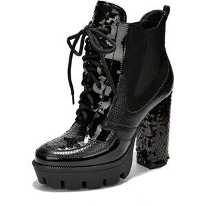 Women's Black Cape Robbin Heeled for Sparkly Sequin Platform Chelsea Boots